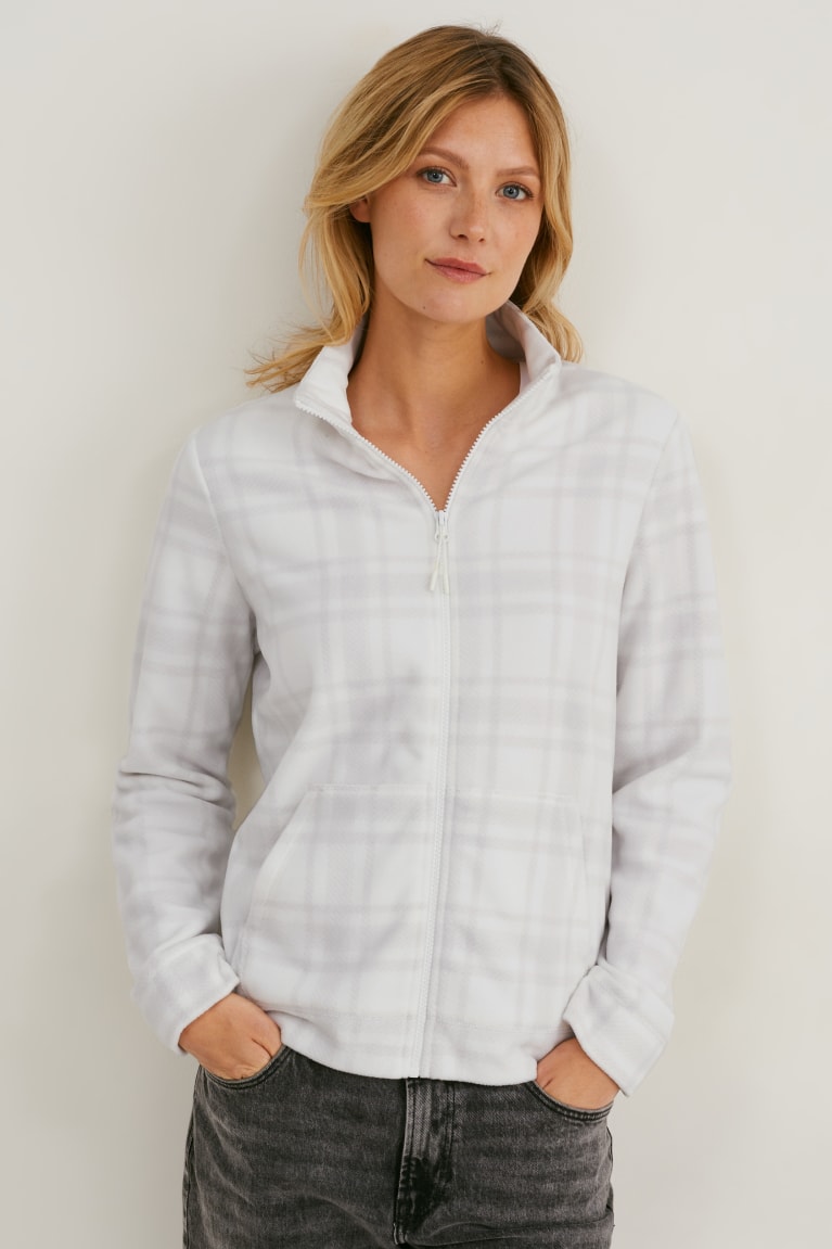 Mikiny S Kapucňou C&A Fleece Check Damske Biele | 4836IHVLY