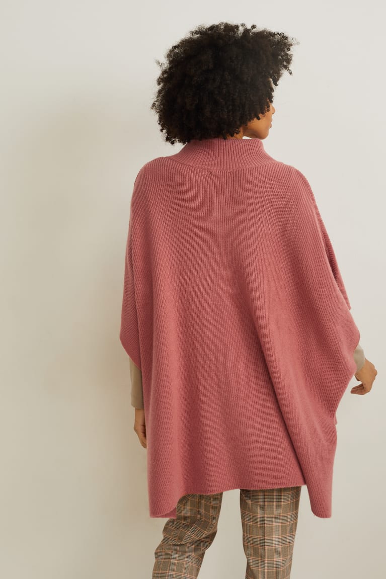 Mikiny S Kapucňou C&A Pletené Cashmere Blend Poncho Damske Tmavo Ruzove | 9026QOICV