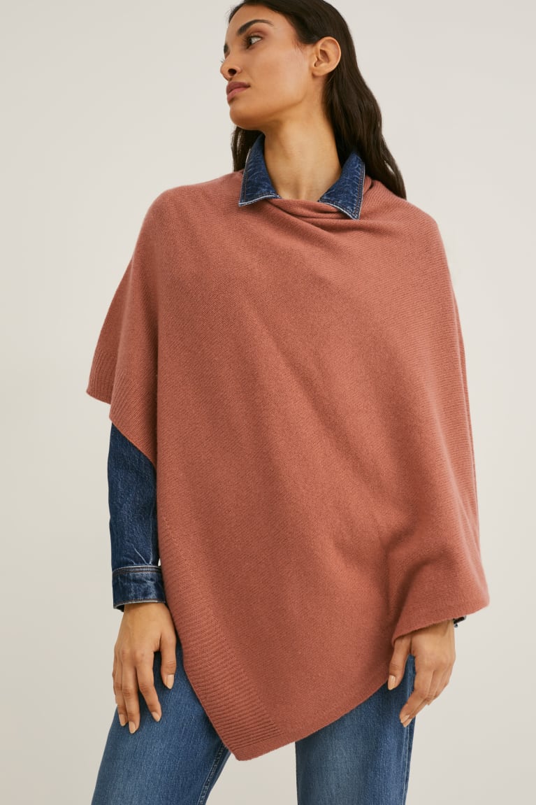 Mikiny S Kapucňou C&A Poncho With Cashmere Vlna Blend Damske Hnede | 5786WCLKG