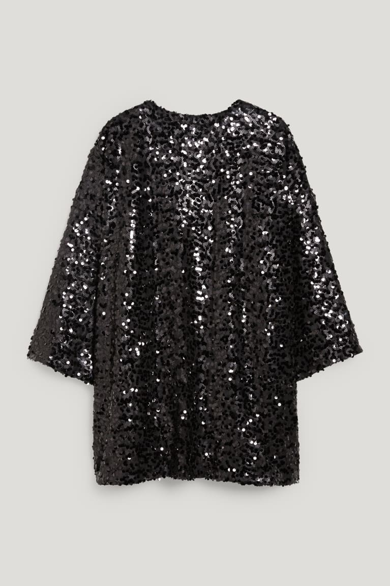 Mikiny S Kapucňou C&A Sequin Kimono Shiny Damske Čierne | 0527KDUIH