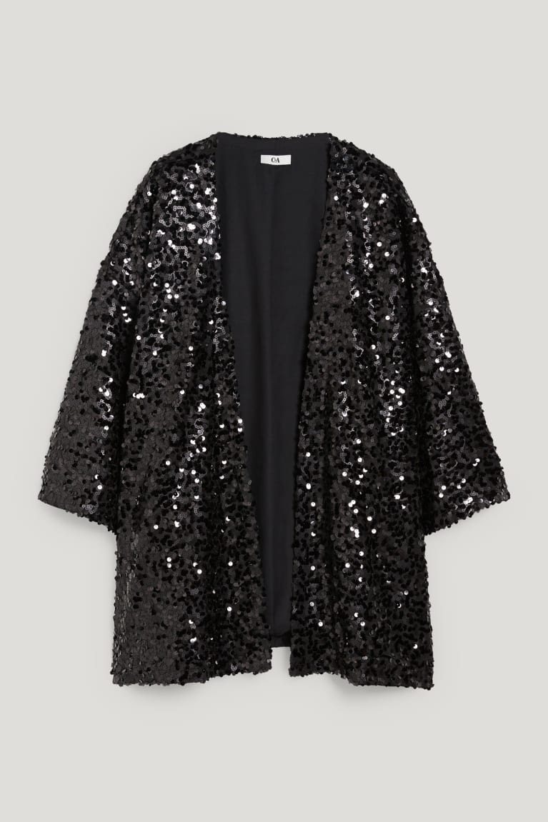 Mikiny S Kapucňou C&A Sequin Kimono Shiny Damske Čierne | 0527KDUIH