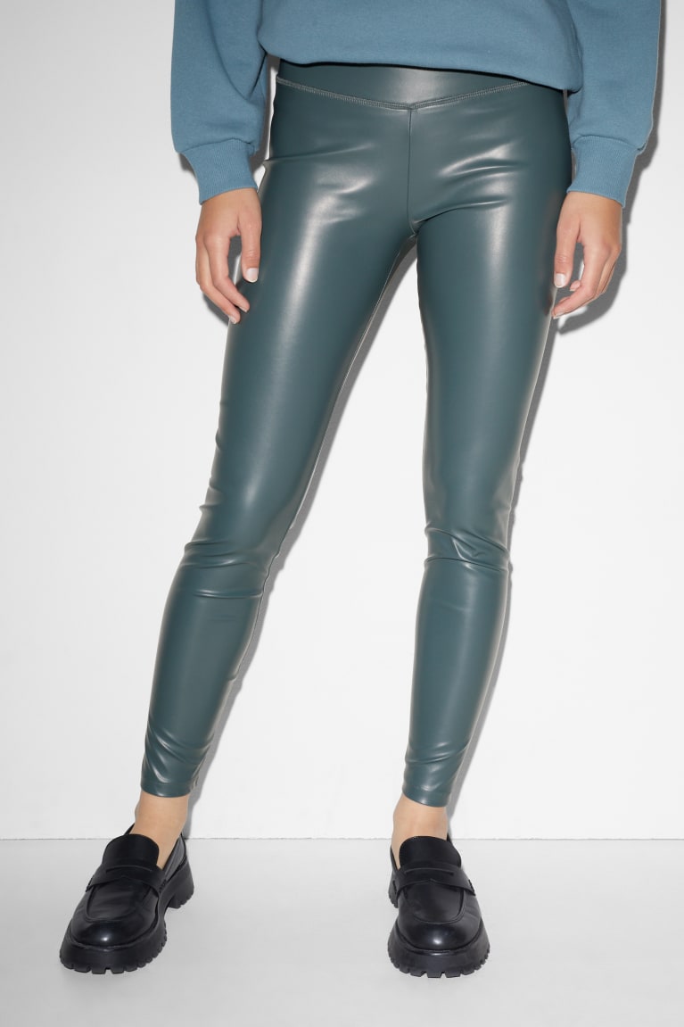 Nohavice C&A Clockhouse Leggings Faux Kozene Damske Tmavo Zelene | 1354KMTUO