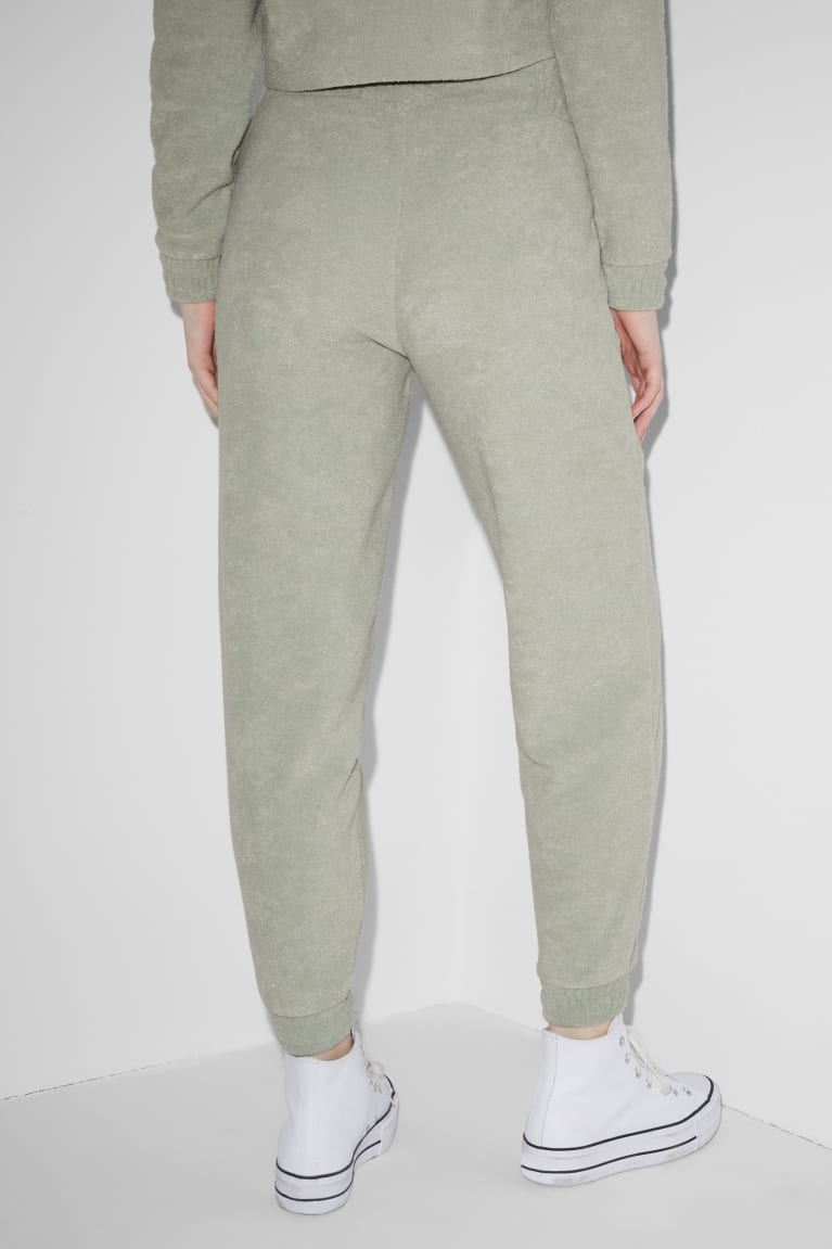 Nohavice C&A Clockhouse Terry Cloth Joggers Damske Mätové Zelene | 9204MQCXI