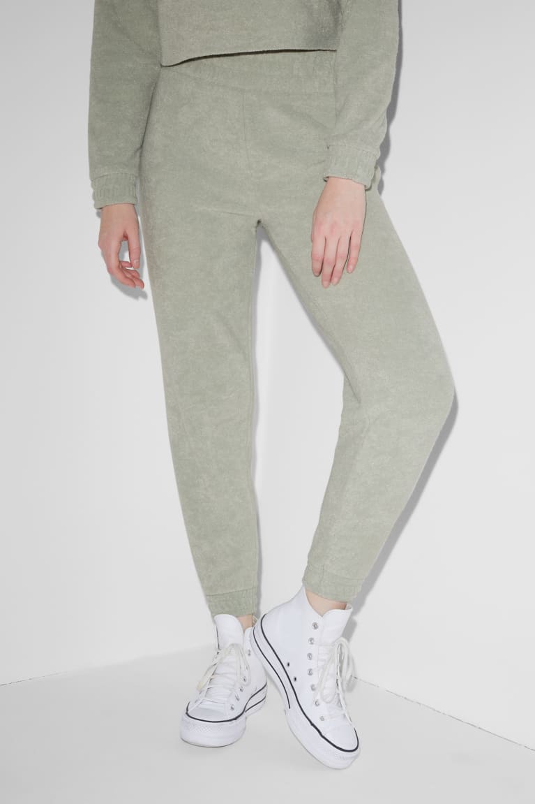 Nohavice C&A Clockhouse Terry Cloth Joggers Damske Mätové Zelene | 9204MQCXI