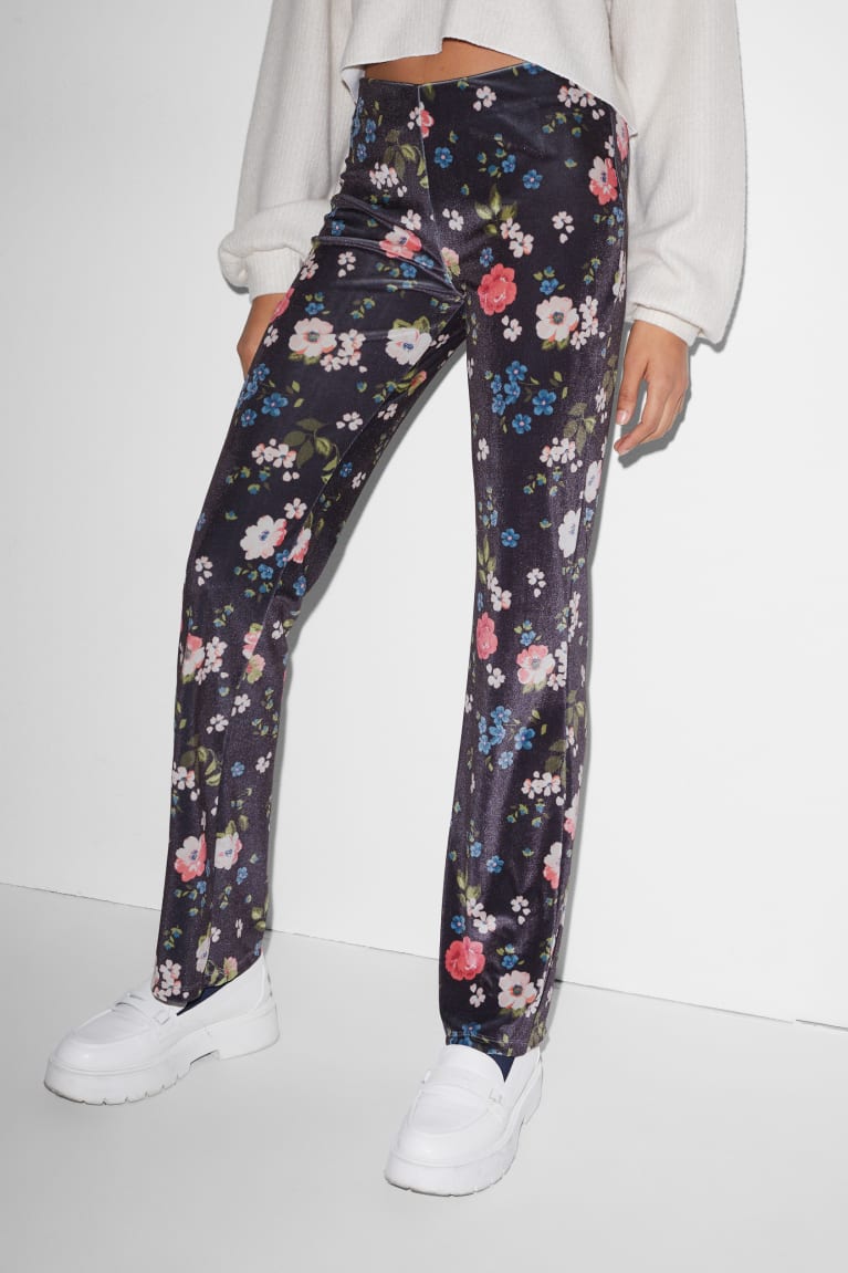 Nohavice C&A Clockhouse Velvet Leggings Floral Damske Tmavo Modre | 2841TGDJP