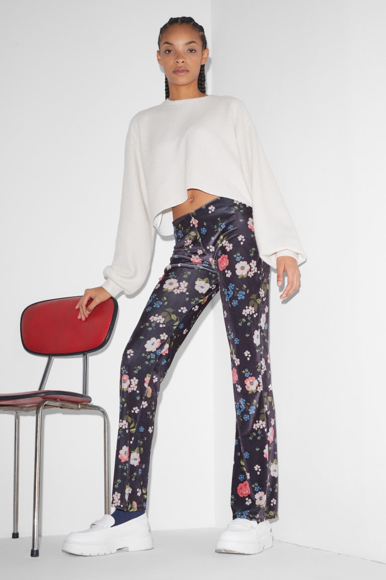 Nohavice C&A Clockhouse Velvet Leggings Floral Damske Tmavo Modre | 2841TGDJP