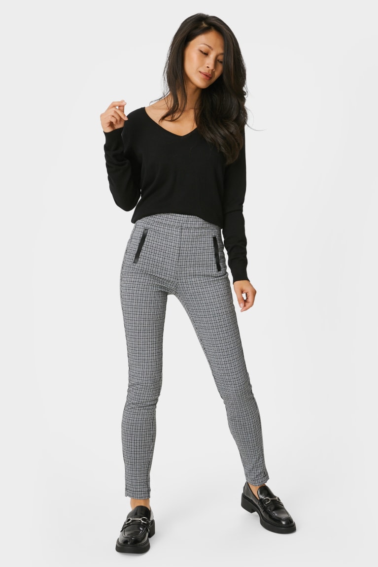 Nohavice C&A Leggings Recycled Check Damske Biele | 3512WLQGX