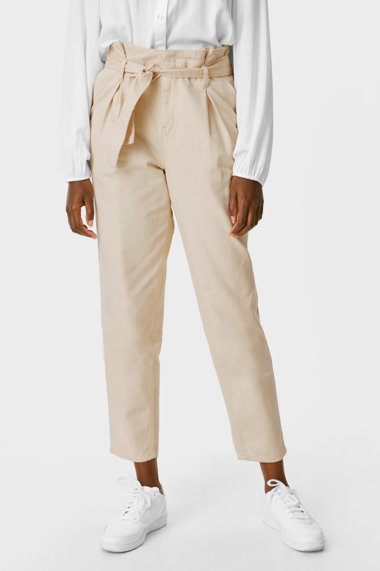 Nohavice C&A Paper Bag Tapered Fit Damske Creme | 9072SQKVO