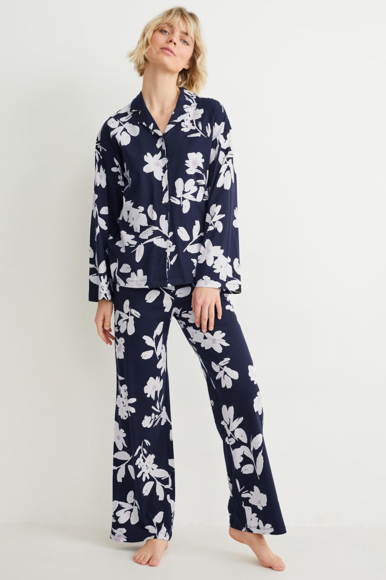 Nočná Bielizeň C&A Pyjamas Floral Damske Tmavo Modre | 1826GLNYF