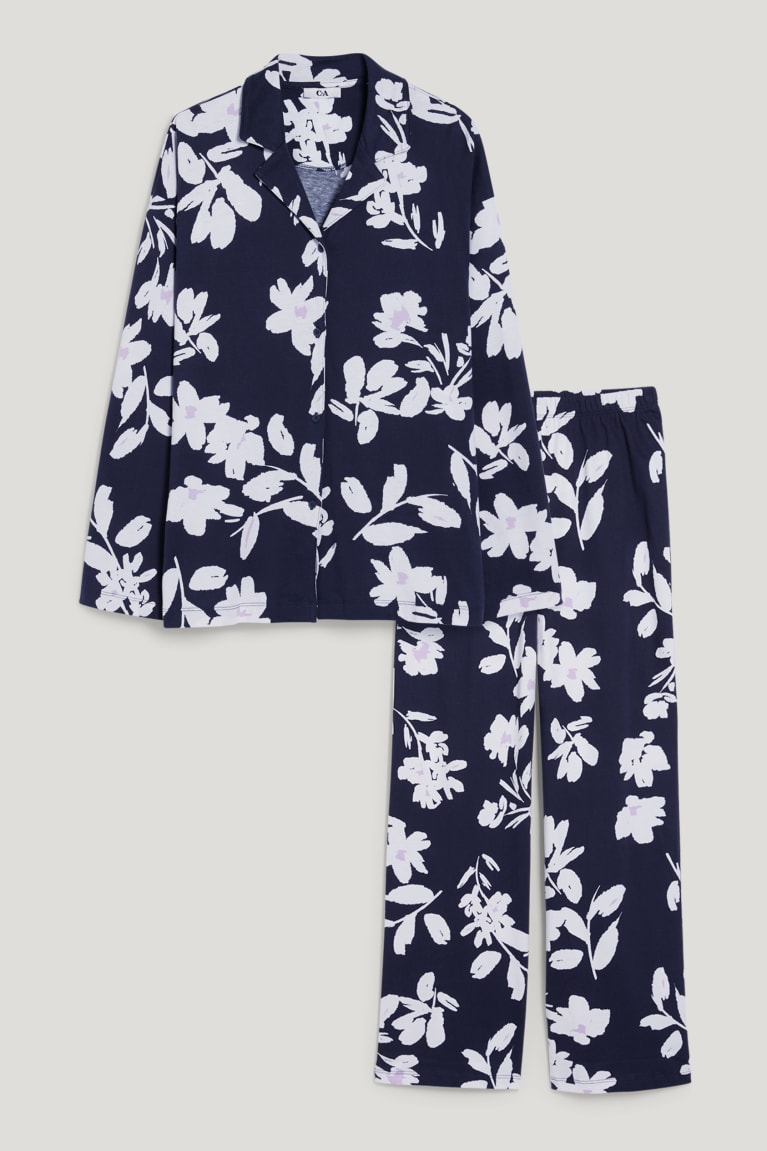 Nočná Bielizeň C&A Pyjamas Floral Damske Tmavo Modre | 1826GLNYF