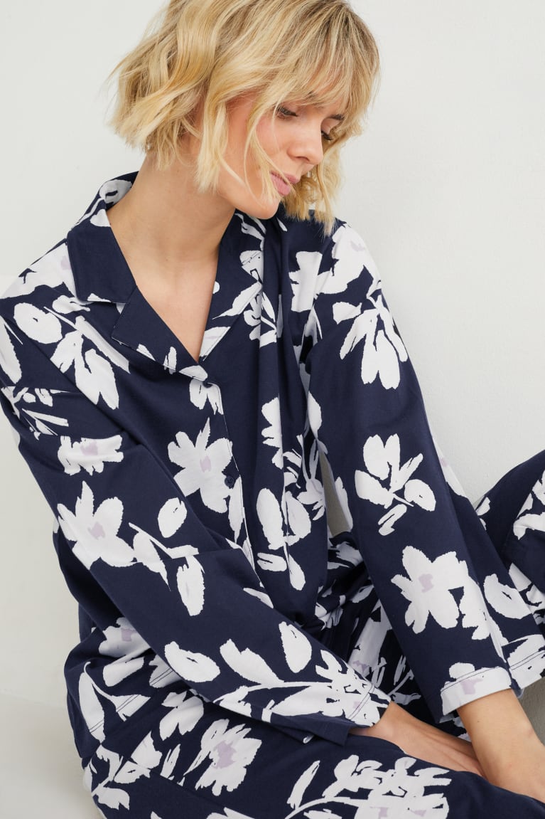 Nočná Bielizeň C&A Pyjamas Floral Damske Tmavo Modre | 1826GLNYF