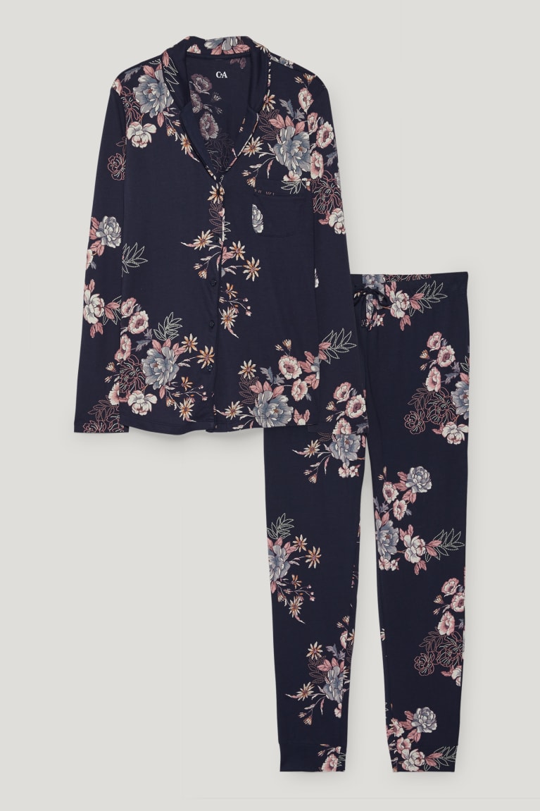 Nočná Bielizeň C&A Pyjamas Floral Damske Tmavo Modre | 2196JUSML