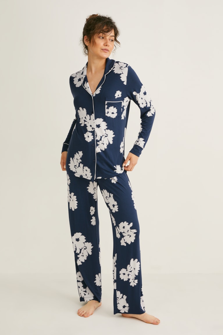 Nočná Bielizeň C&A Pyjamas Floral Damske Tmavo Modre | 5629SXKCG