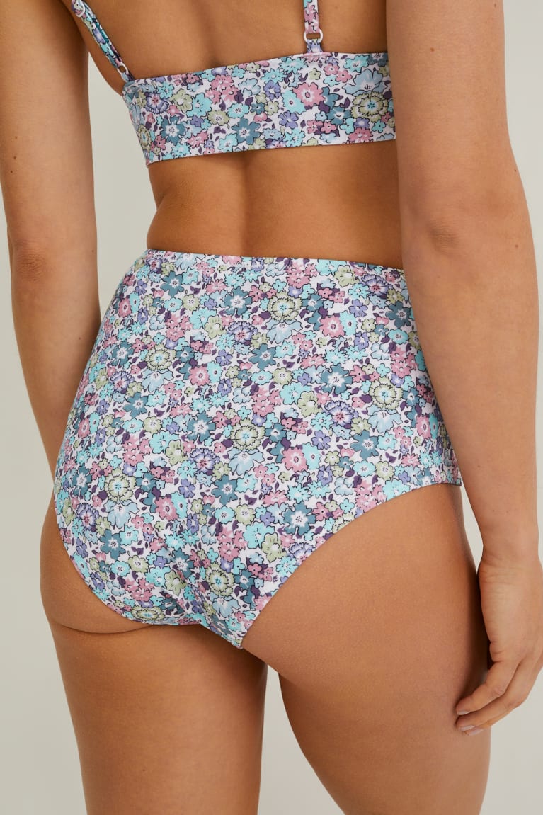 Plavky C&A Bikiny Bottoms High Rise Lycra® Xtra Life™ Floral Damske Mätové Zelene | 3675OFWND