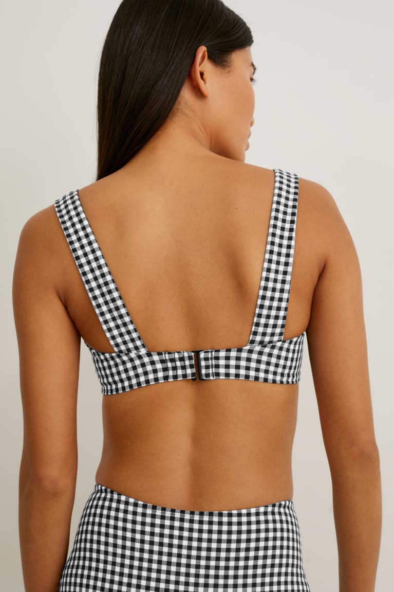 Plavky C&A Bikiny Polstrované Non-wired Check Damske Biele Čierne | 9574YUOJK