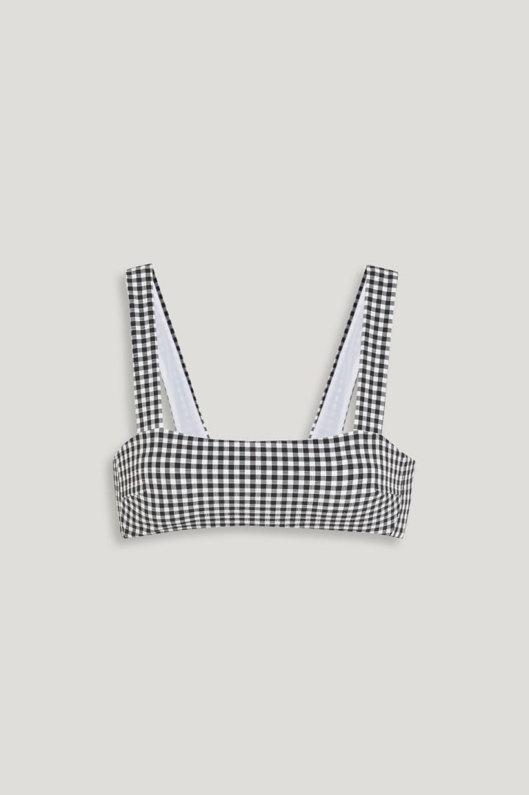 Plavky C&A Bikiny Polstrované Non-wired Check Damske Biele Čierne | 9574YUOJK