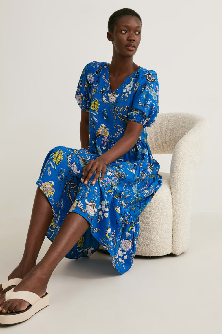 Saty C&A A-line Floral Damske Modre | 1096NTUKY