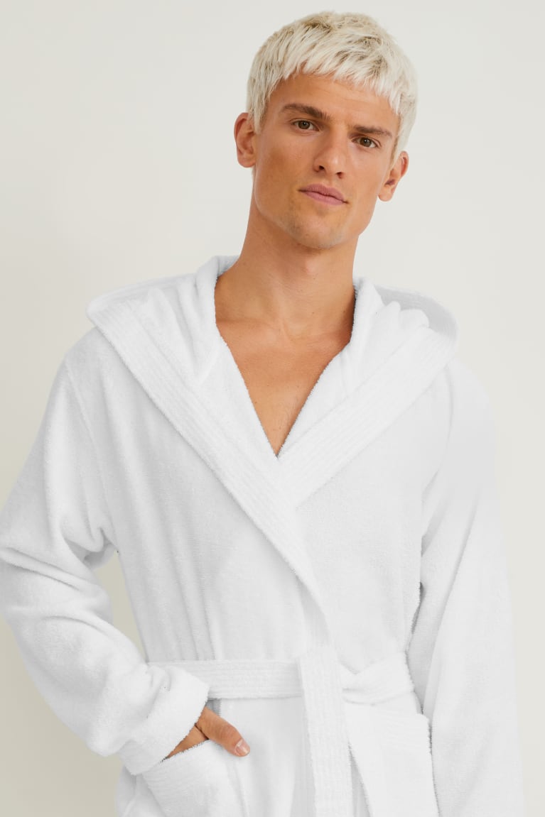 Spodne Pradlo C&A Terry Cloth Bathrobe With Hood Organic Bavlnene Panske Biele | 1324AHZCI