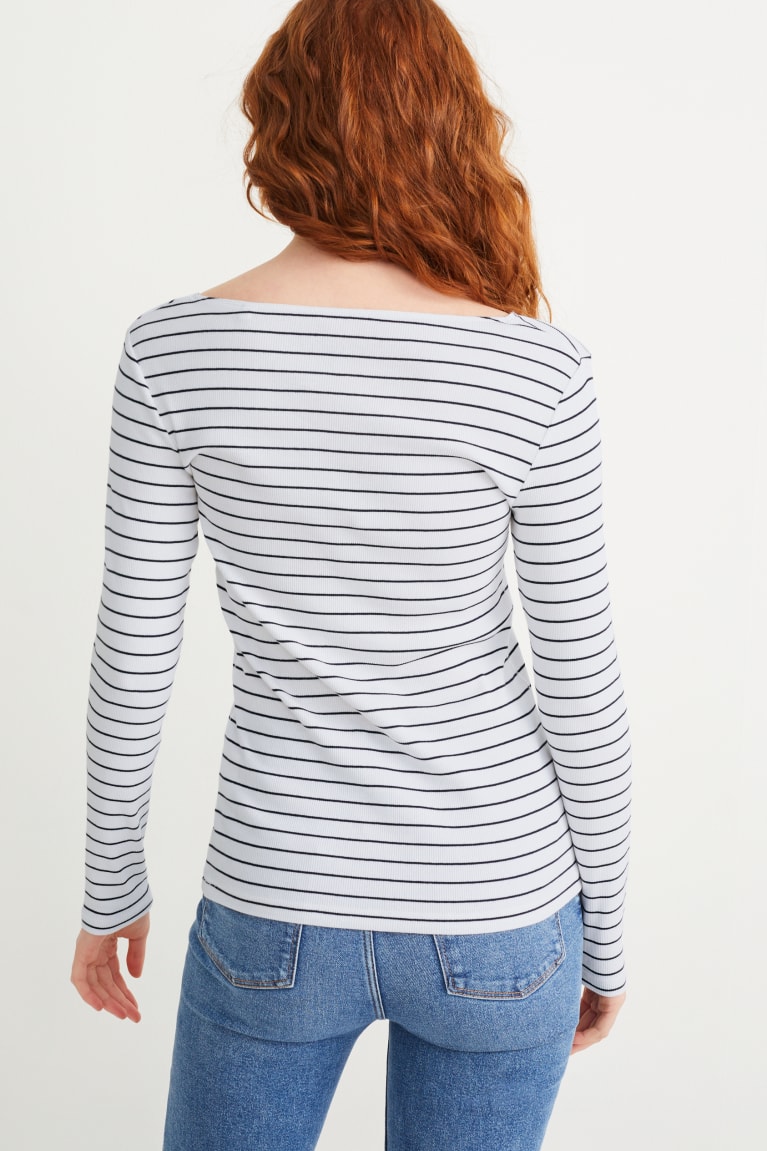 Topy C&A Basic Long Sleeve Pruhované Damske Biele Modre | 8401GXEIJ