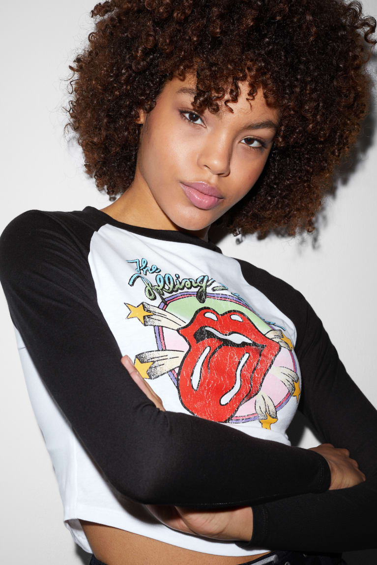 Topy C&A Clockhouse Cropped Long Sleeve Rolling Stones Damske Biele | 2457JPTMS