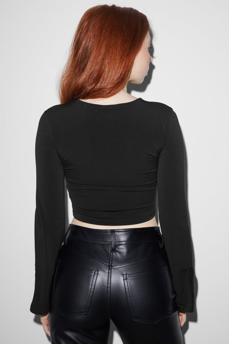 Topy C&A Clockhouse Cropped Long Sleeve Damske Čierne | 7142JCLFM