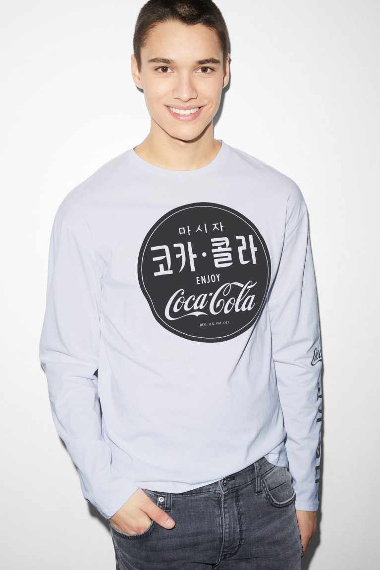 Topy C&A Long Sleeve Coca-cola Panske Biele | 6017PYXWN