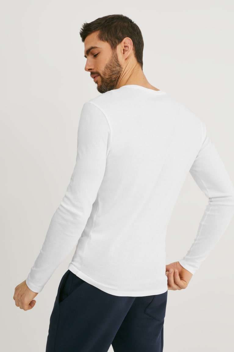 Topy C&A Long Sleeve Organic Bavlnene Panske Biele | 1375WECPA