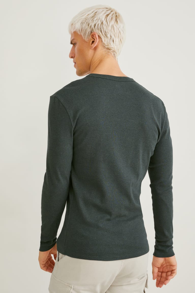 Topy C&A Long Sleeve Organic Bavlnene Panske Tmavo Zelene | 2145RVXJH