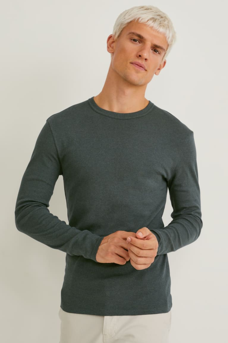 Topy C&A Long Sleeve Organic Bavlnene Panske Tmavo Zelene | 2145RVXJH