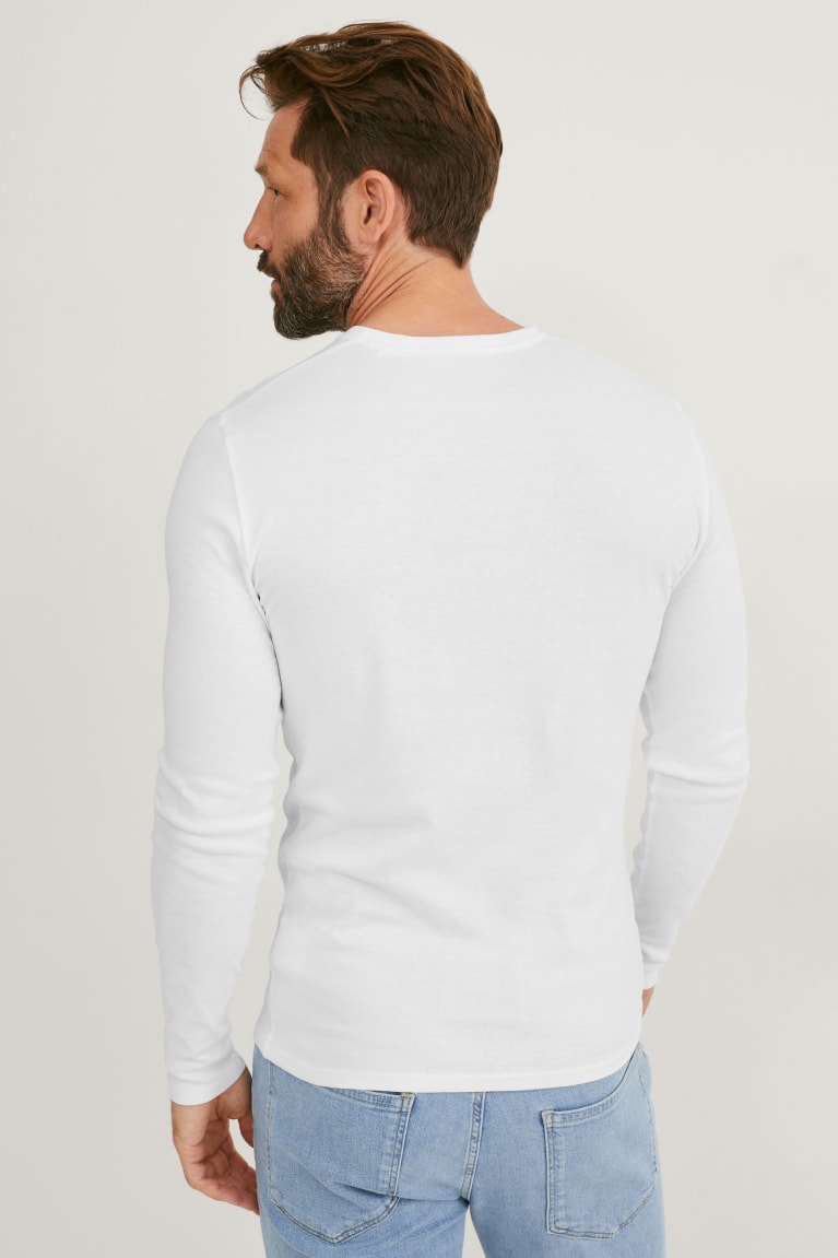 Topy C&A Long Sleeve Organic Bavlnene Panske Biele | 7819OCGVR