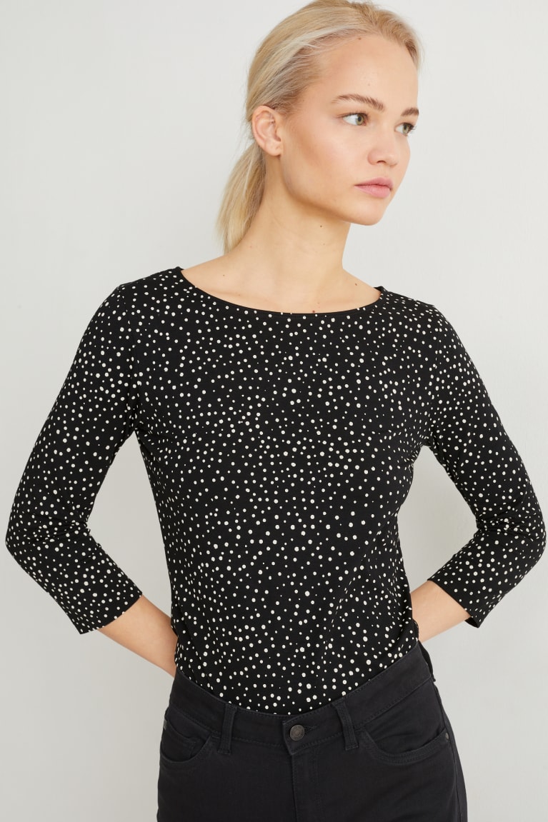 Topy C&A Long Sleeve Polka Dot Damske Čierne | 5926WPAZQ