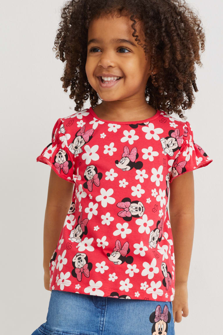 Tricko C&A Minnie Mouse Sleeve Floral Dievcenske Červené | 7243OFMYS