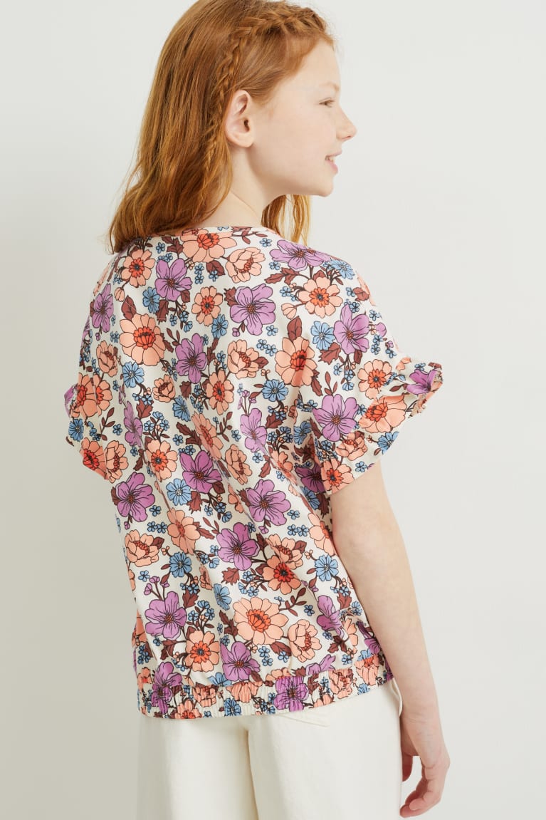 Tricko C&A Sleeve Floral Dievcenske Biele | 3681UAGDR